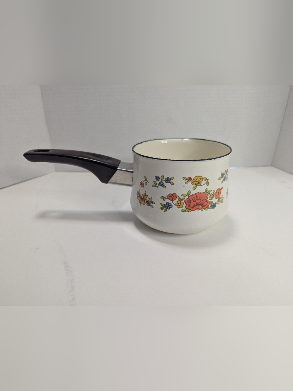 Vintage 70s SUMMER GARDEN By Excel 1 Quart Saucepan Melting Pot Pan